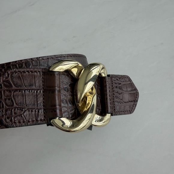 Zara Leather Brown Croc-Embossed Belt with Gold Buckle main image 4